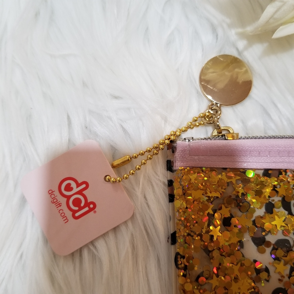 DCI Animal prints Cosmetic And Makeup Bag with Floating Gold Glitters New! - Picture 4 of 11